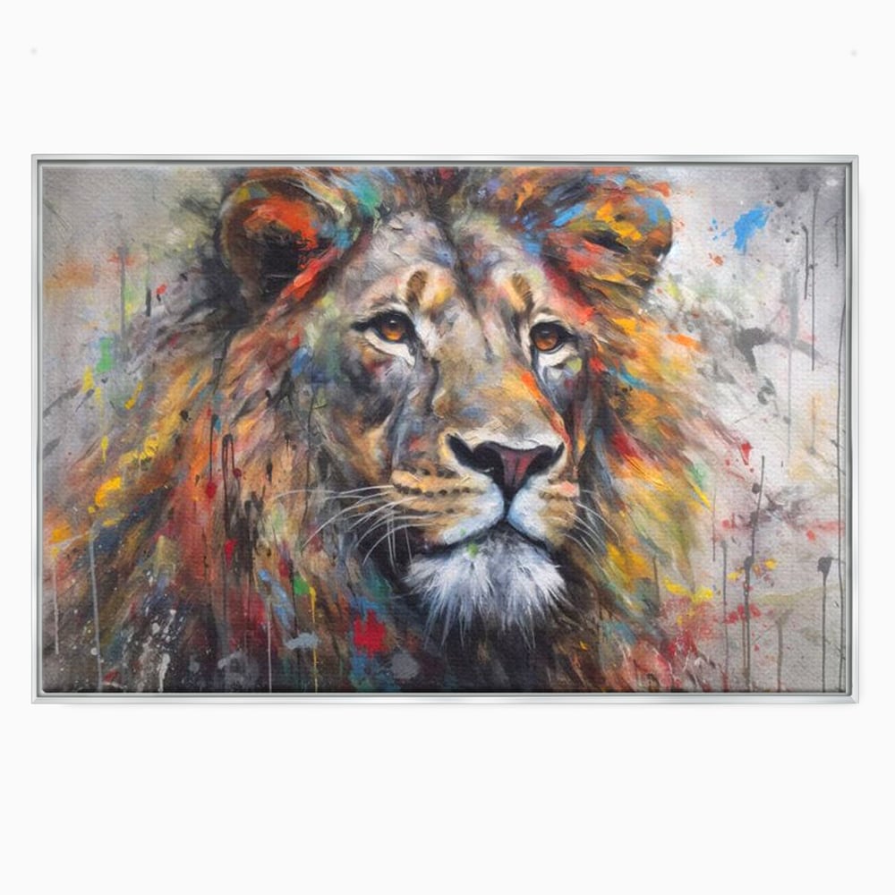 Tablou Canvas Premium, LuxCanva® M1379, Scanteie Regala, Pictura, Multicolor, Leu, Animal, Salbatic, Forta, Curaj, Noblete, Picaturi, Birou, Living, Camera Copil