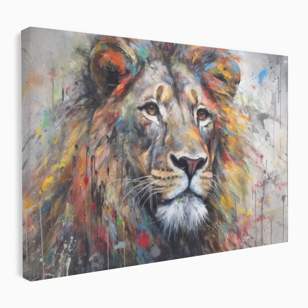 Tablou Canvas Premium, LuxCanva® M1379, Scanteie Regala, Pictura, Multicolor, Leu, Animal, Salbatic, Forta, Curaj, Noblete, Picaturi, Birou, Living, Camera Copil