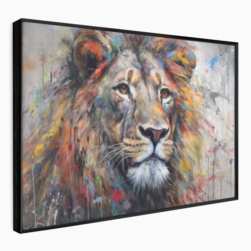 Tablou Canvas Premium, LuxCanva® M1379, Scanteie Regala, Pictura, Multicolor, Leu, Animal, Salbatic, Forta, Curaj, Noblete, Picaturi, Birou, Living, Camera Copil