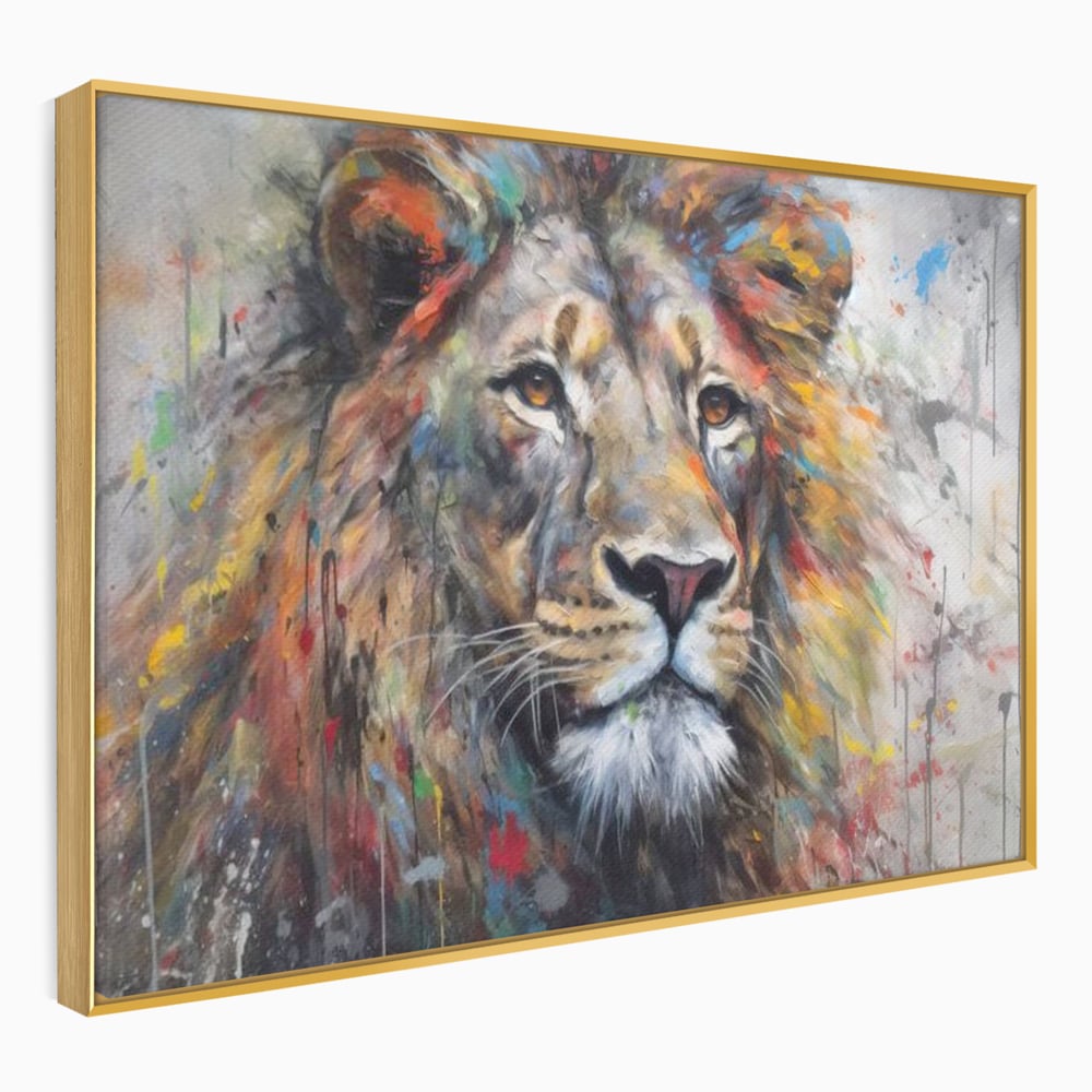 Tablou Canvas Premium, LuxCanva® M1379, Scanteie Regala, Pictura, Multicolor, Leu, Animal, Salbatic, Forta, Curaj, Noblete, Picaturi, Birou, Living, Camera Copil