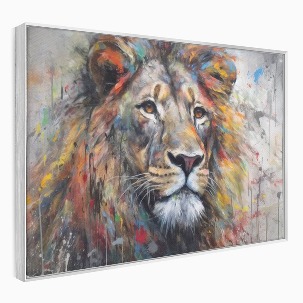 Tablou Canvas Premium, LuxCanva® M1379, Scanteie Regala, Pictura, Multicolor, Leu, Animal, Salbatic, Forta, Curaj, Noblete, Picaturi, Birou, Living, Camera Copil