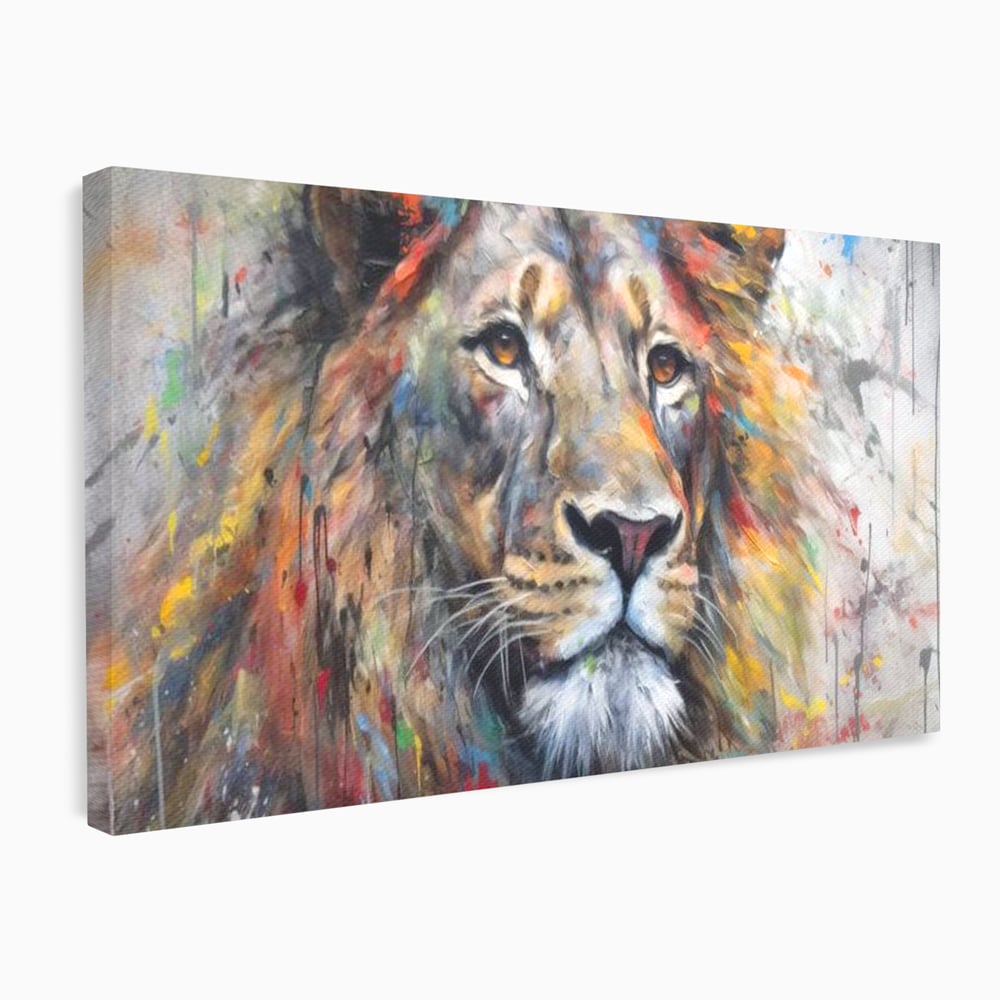 Tablou Canvas Premium, LuxCanva® M1379, Scanteie Regala, Pictura, Multicolor, Leu, Animal, Salbatic, Forta, Curaj, Noblete, Picaturi, Birou, Living, Camera Copil