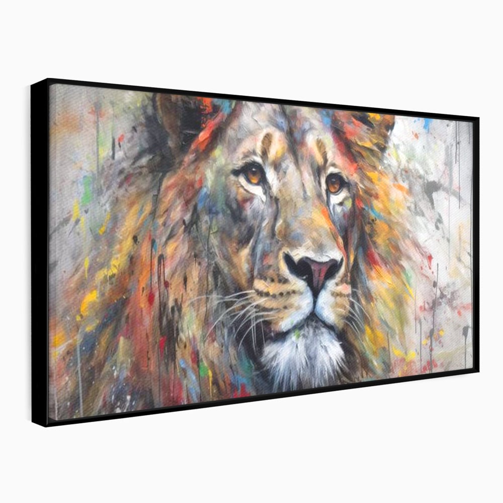 Tablou Canvas Premium, LuxCanva® M1379, Scanteie Regala, Pictura, Multicolor, Leu, Animal, Salbatic, Forta, Curaj, Noblete, Picaturi, Birou, Living, Camera Copil