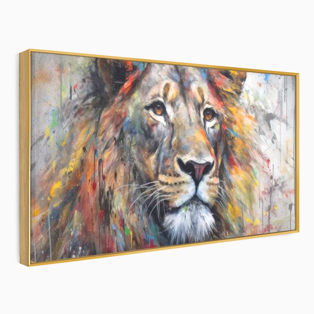 Tablou Canvas Premium, LuxCanva® M1379, Scanteie Regala, Pictura, Multicolor, Leu, Animal, Salbatic, Forta, Curaj, Noblete, Picaturi, Birou, Living, Camera Copil