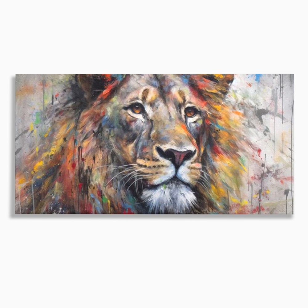 Tablou Canvas Premium, LuxCanva® M1379, Scanteie Regala, Pictura, Multicolor, Leu, Animal, Salbatic, Forta, Curaj, Noblete, Picaturi, Birou, Living, Camera Copil
