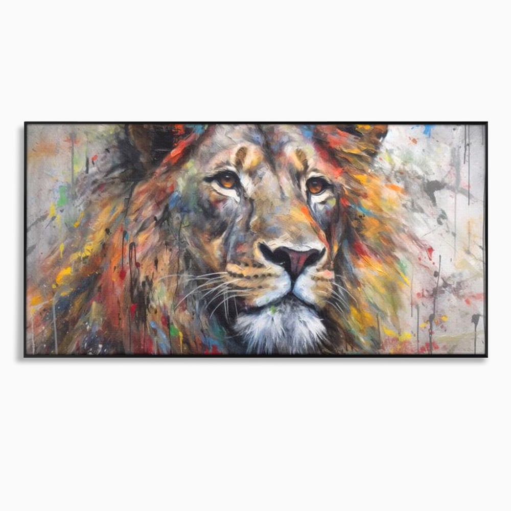 Tablou Canvas Premium, LuxCanva® M1379, Scanteie Regala, Pictura, Multicolor, Leu, Animal, Salbatic, Forta, Curaj, Noblete, Picaturi, Birou, Living, Camera Copil