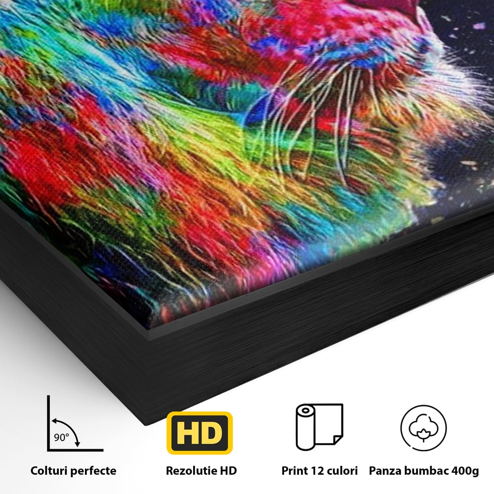 Tablou Canvas Premium, LuxCanva® M1380, Puls de Culoare, Intunecat, Stele, Infinit, Univers, Artistic, Leu, Animal, Profil, Multicolor, Birou, Living, Camera Copil