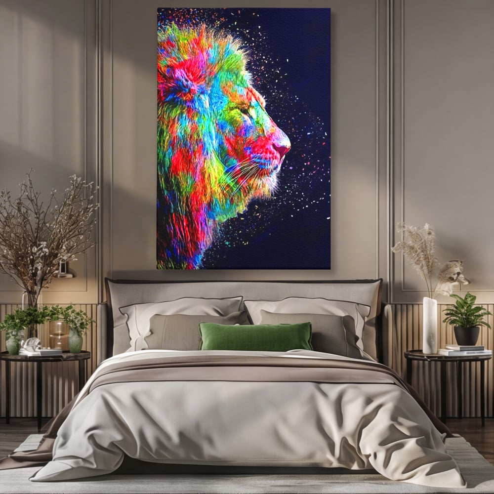 Tablou Canvas Premium, LuxCanva® M1380, Puls de Culoare, Intunecat, Stele, Infinit, Univers, Artistic, Leu, Animal, Profil, Multicolor, Birou, Living, Camera Copil
