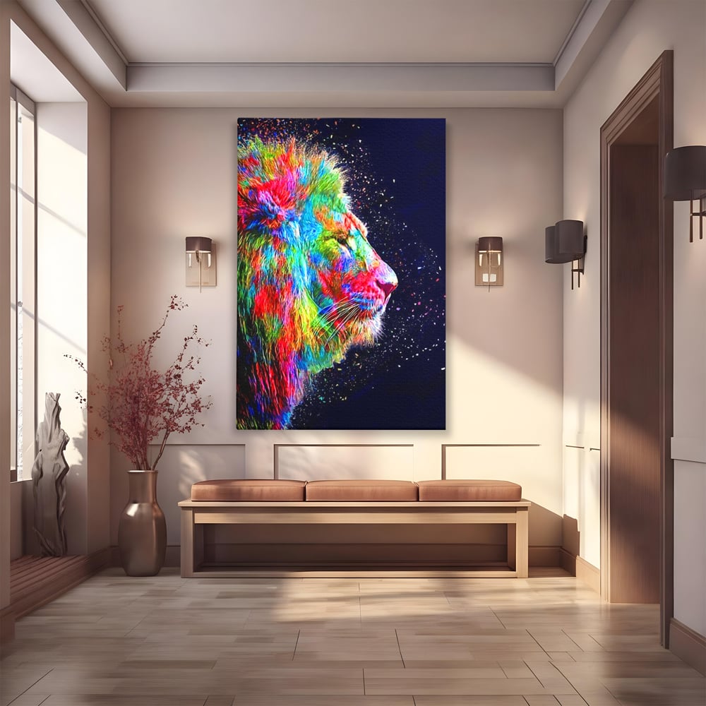 Tablou Canvas Premium, LuxCanva® M1380, Puls de Culoare, Intunecat, Stele, Infinit, Univers, Artistic, Leu, Animal, Profil, Multicolor, Birou, Living, Camera Copil