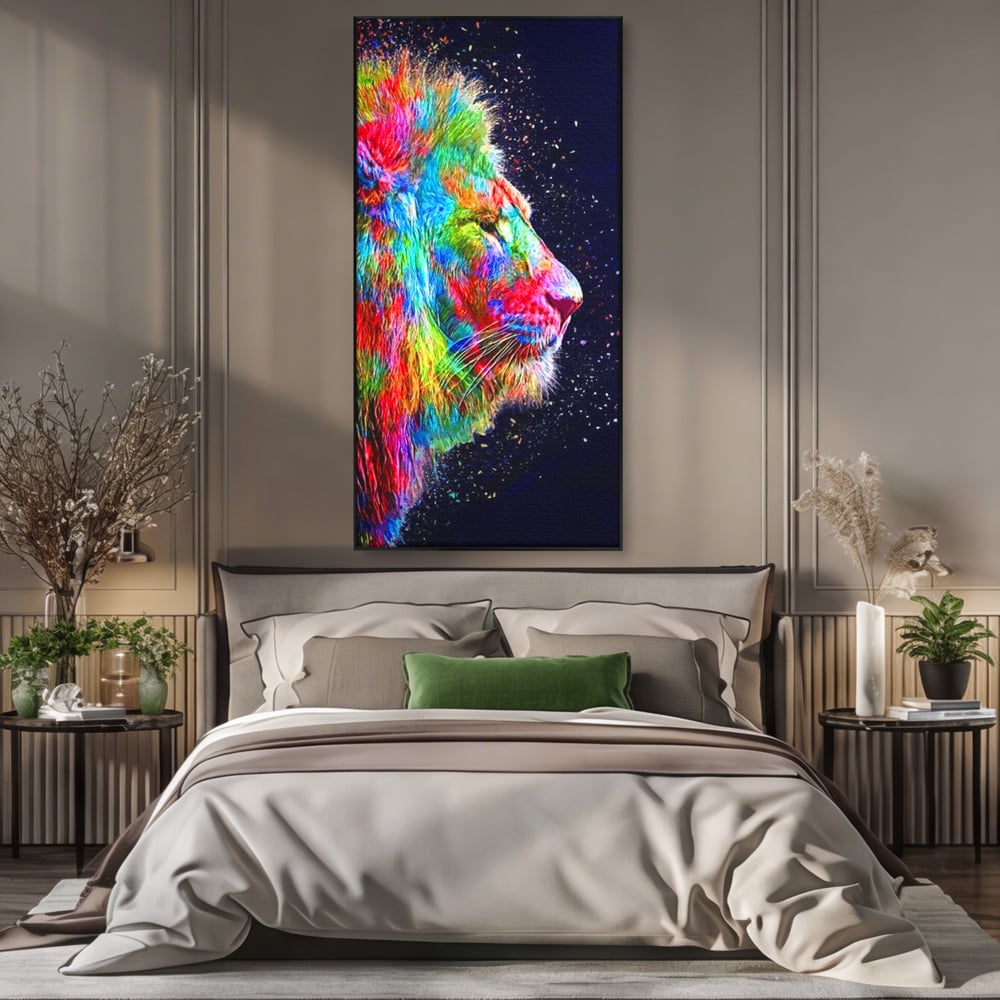 Tablou Canvas Premium, LuxCanva® M1380, Puls de Culoare, Intunecat, Stele, Infinit, Univers, Artistic, Leu, Animal, Profil, Multicolor, Birou, Living, Camera Copil