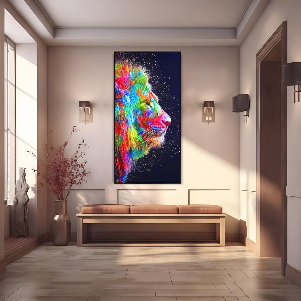 Tablou Canvas Premium, LuxCanva® M1380, Puls de Culoare, Intunecat, Stele, Infinit, Univers, Artistic, Leu, Animal, Profil, Multicolor, Birou, Living, Camera Copil