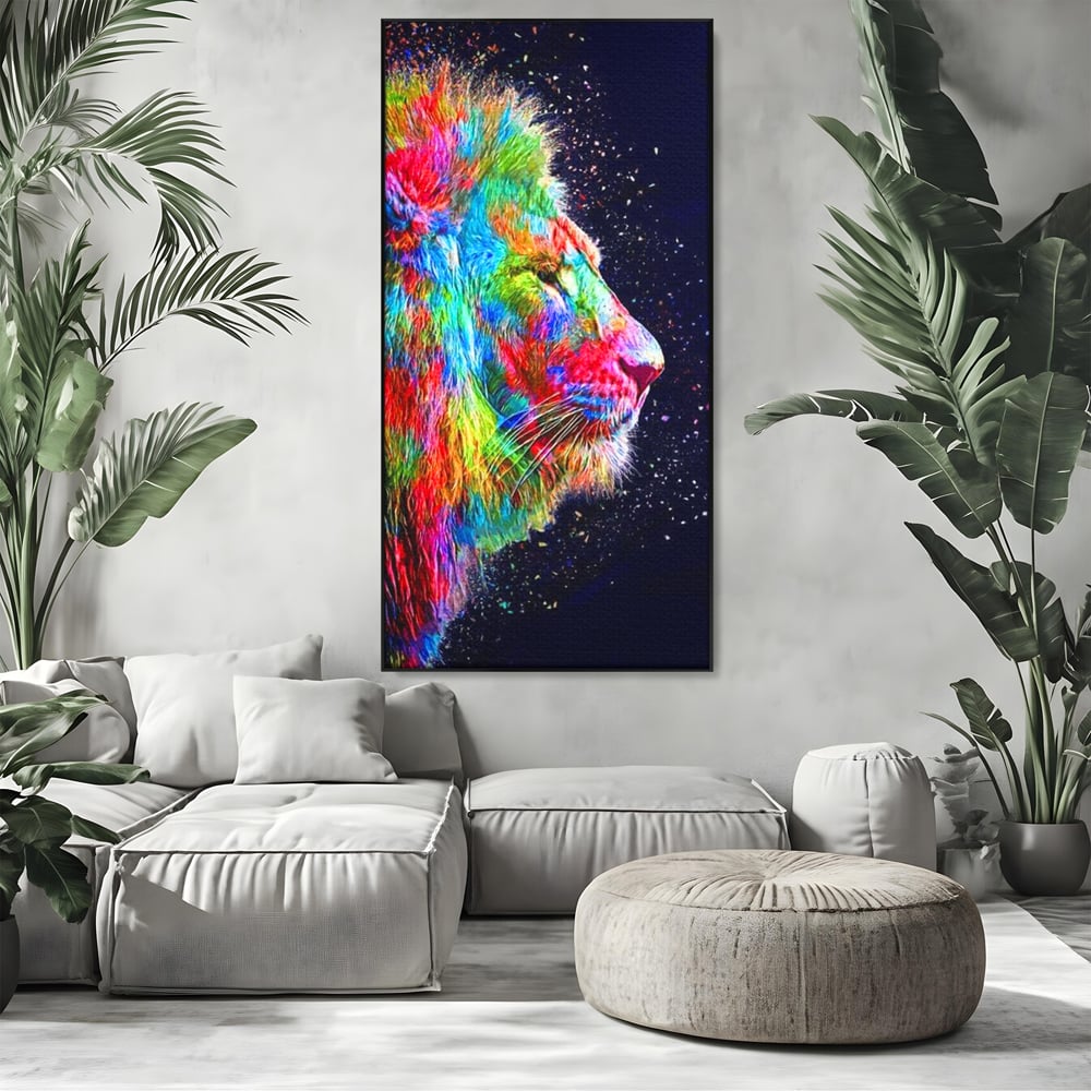 Tablou Canvas Premium, LuxCanva® M1380, Puls de Culoare, Intunecat, Stele, Infinit, Univers, Artistic, Leu, Animal, Profil, Multicolor, Birou, Living, Camera Copil