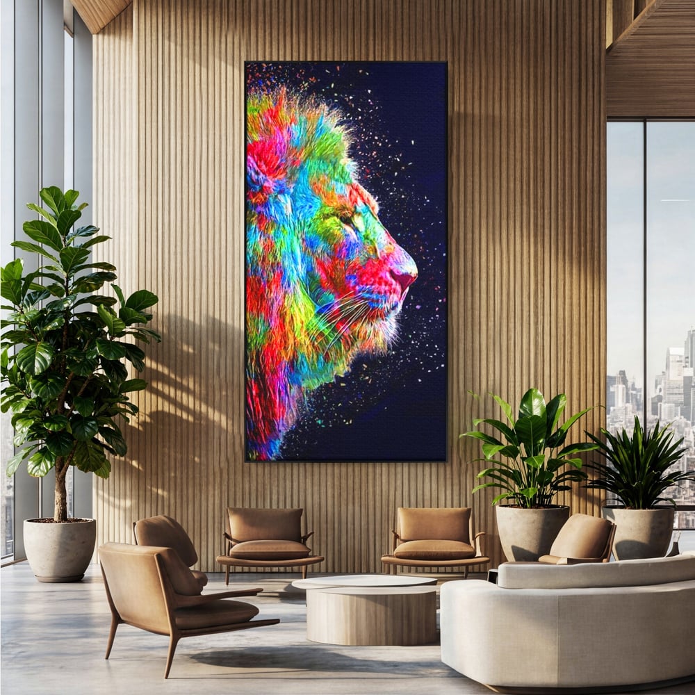 Tablou Canvas Premium, LuxCanva® M1380, Puls de Culoare, Intunecat, Stele, Infinit, Univers, Artistic, Leu, Animal, Profil, Multicolor, Birou, Living, Camera Copil