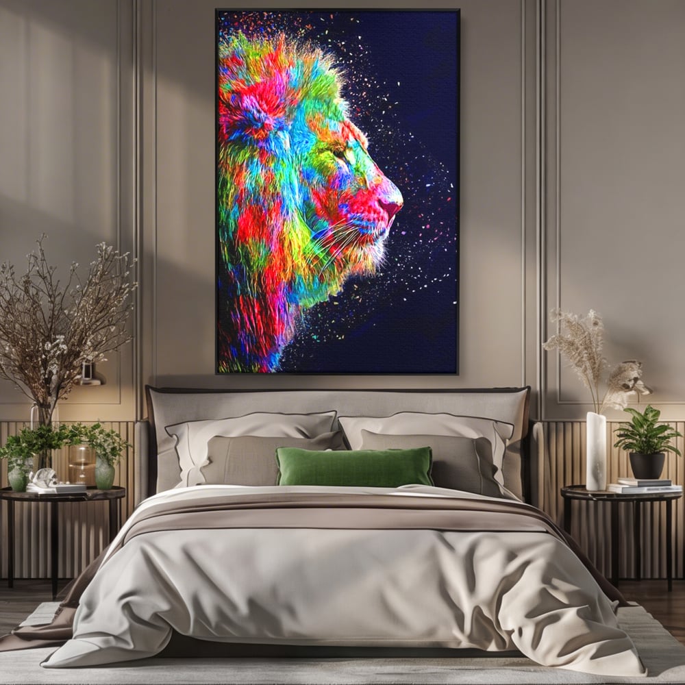 Tablou Canvas Premium, LuxCanva® M1380, Puls de Culoare, Intunecat, Stele, Infinit, Univers, Artistic, Leu, Animal, Profil, Multicolor, Birou, Living, Camera Copil