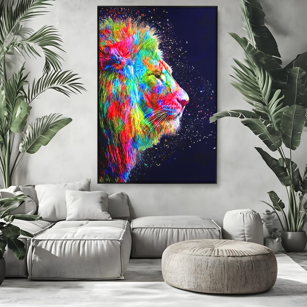 Tablou Canvas Premium, LuxCanva® M1380, Puls de Culoare, Intunecat, Stele, Infinit, Univers, Artistic, Leu, Animal, Profil, Multicolor, Birou, Living, Camera Copil