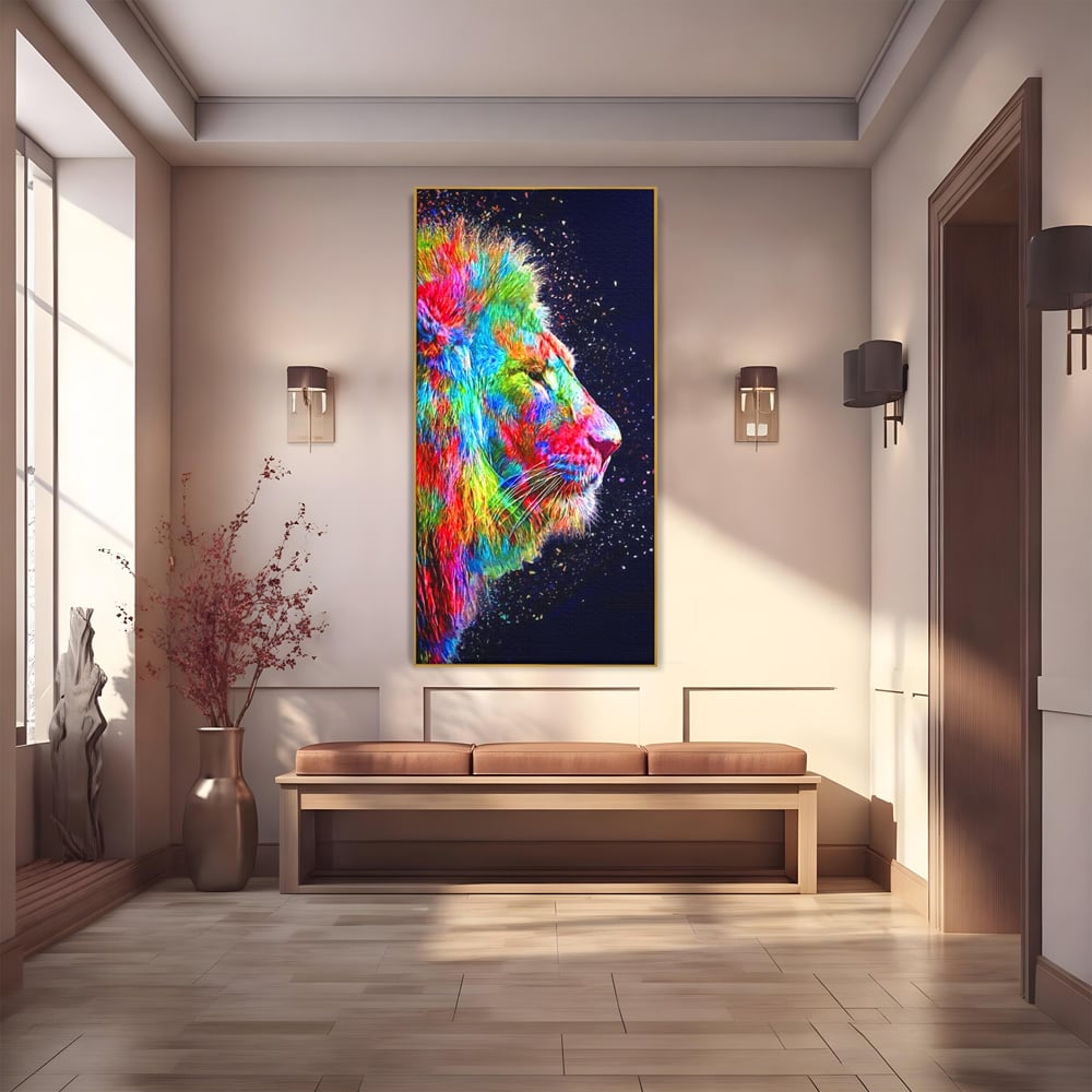 Tablou Canvas Premium, LuxCanva® M1380, Puls de Culoare, Intunecat, Stele, Infinit, Univers, Artistic, Leu, Animal, Profil, Multicolor, Birou, Living, Camera Copil