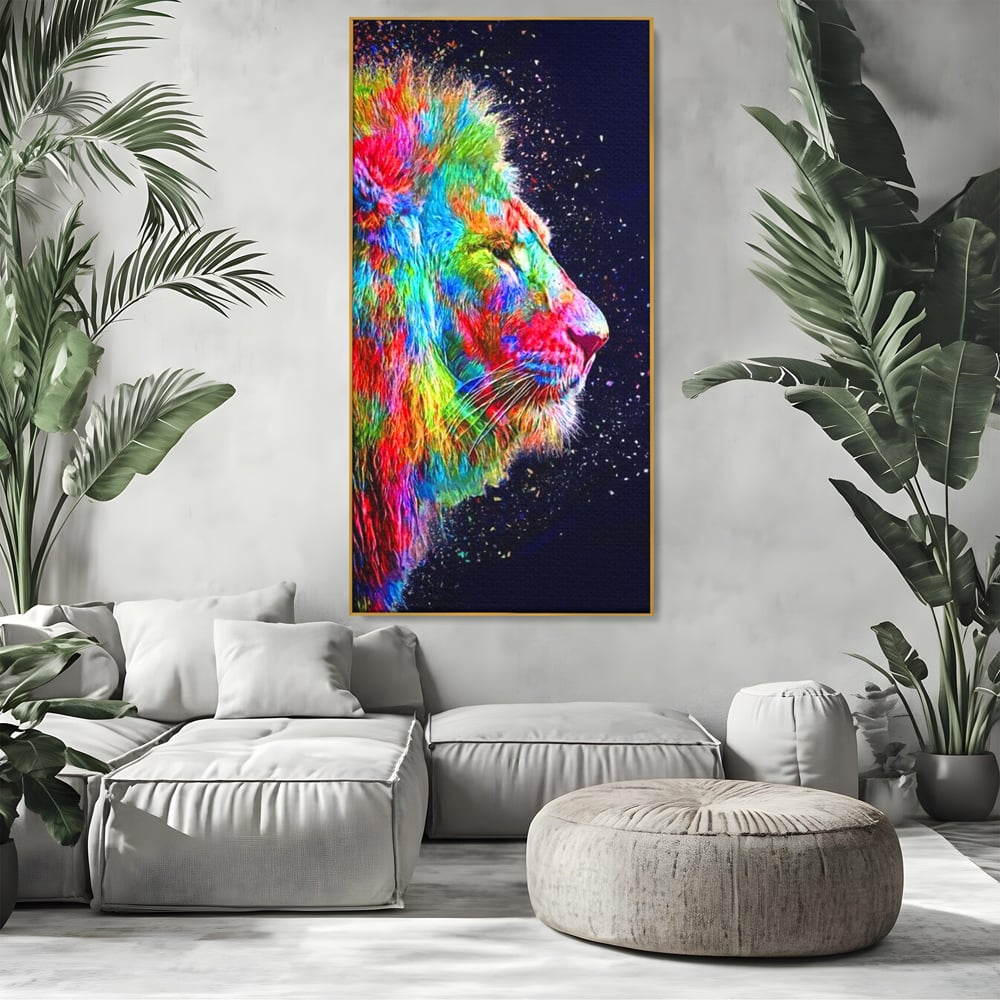 Tablou Canvas Premium, LuxCanva® M1380, Puls de Culoare, Intunecat, Stele, Infinit, Univers, Artistic, Leu, Animal, Profil, Multicolor, Birou, Living, Camera Copil