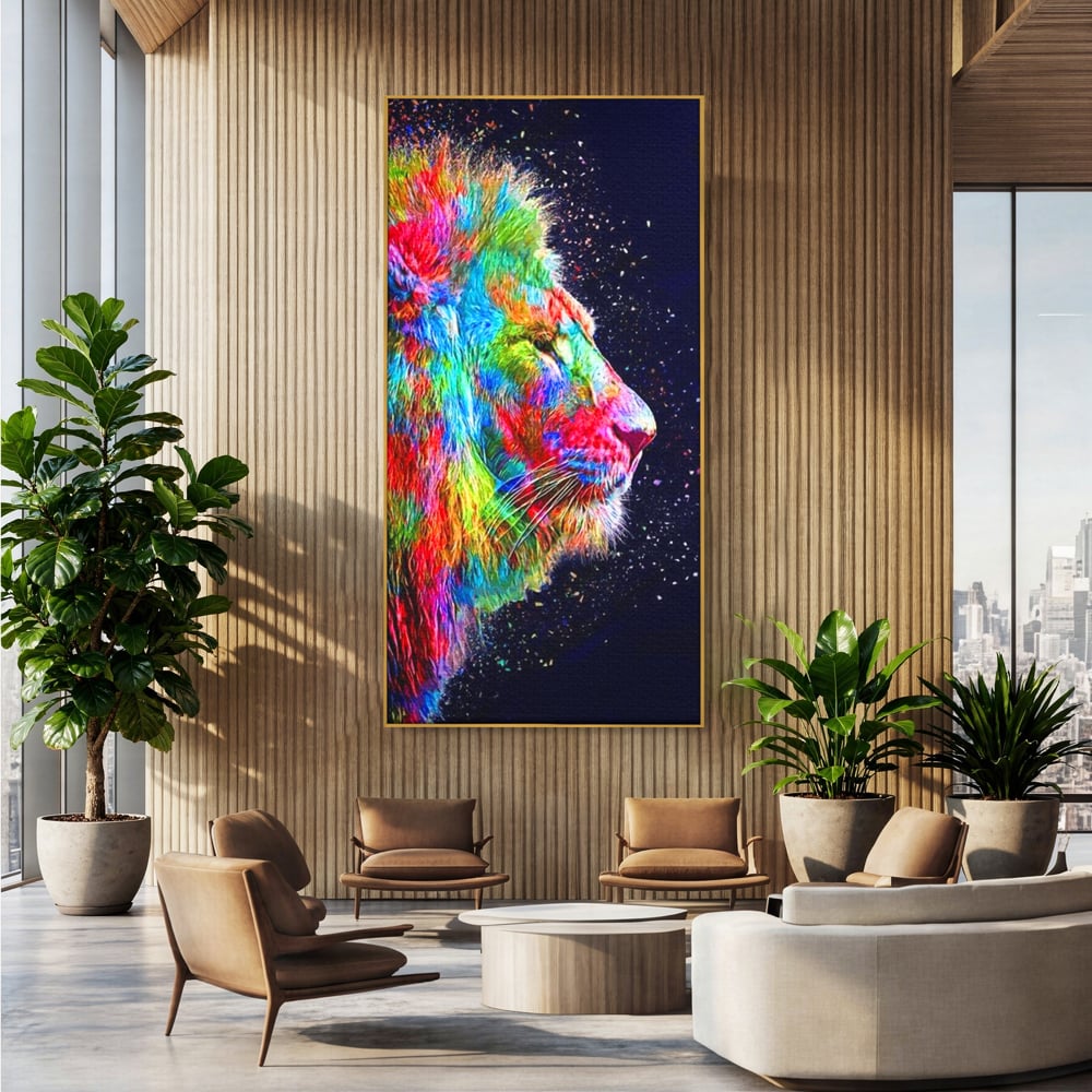 Tablou Canvas Premium, LuxCanva® M1380, Puls de Culoare, Intunecat, Stele, Infinit, Univers, Artistic, Leu, Animal, Profil, Multicolor, Birou, Living, Camera Copil