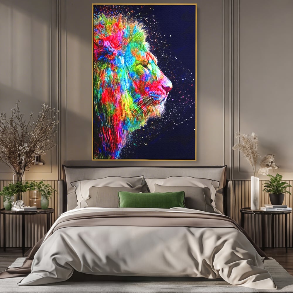 Tablou Canvas Premium, LuxCanva® M1380, Puls de Culoare, Intunecat, Stele, Infinit, Univers, Artistic, Leu, Animal, Profil, Multicolor, Birou, Living, Camera Copil