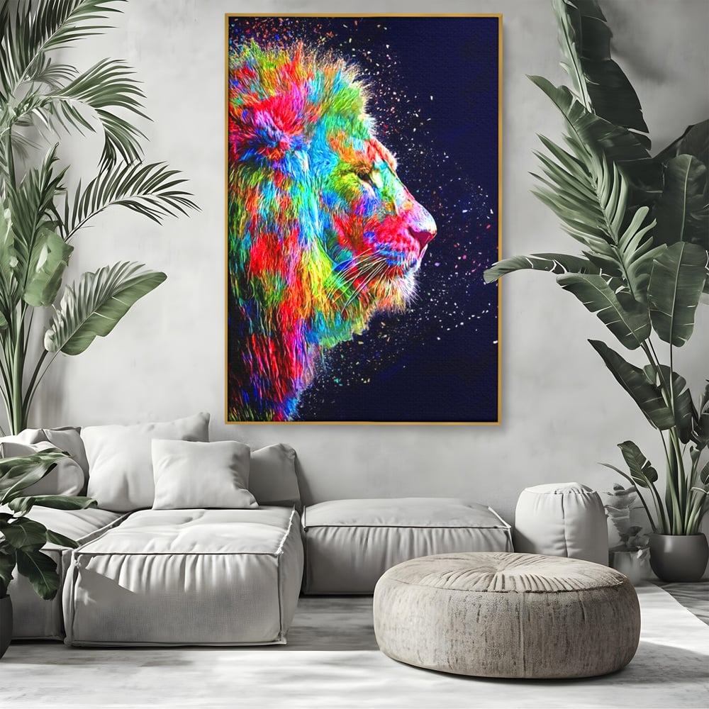 Tablou Canvas Premium, LuxCanva® M1380, Puls de Culoare, Intunecat, Stele, Infinit, Univers, Artistic, Leu, Animal, Profil, Multicolor, Birou, Living, Camera Copil