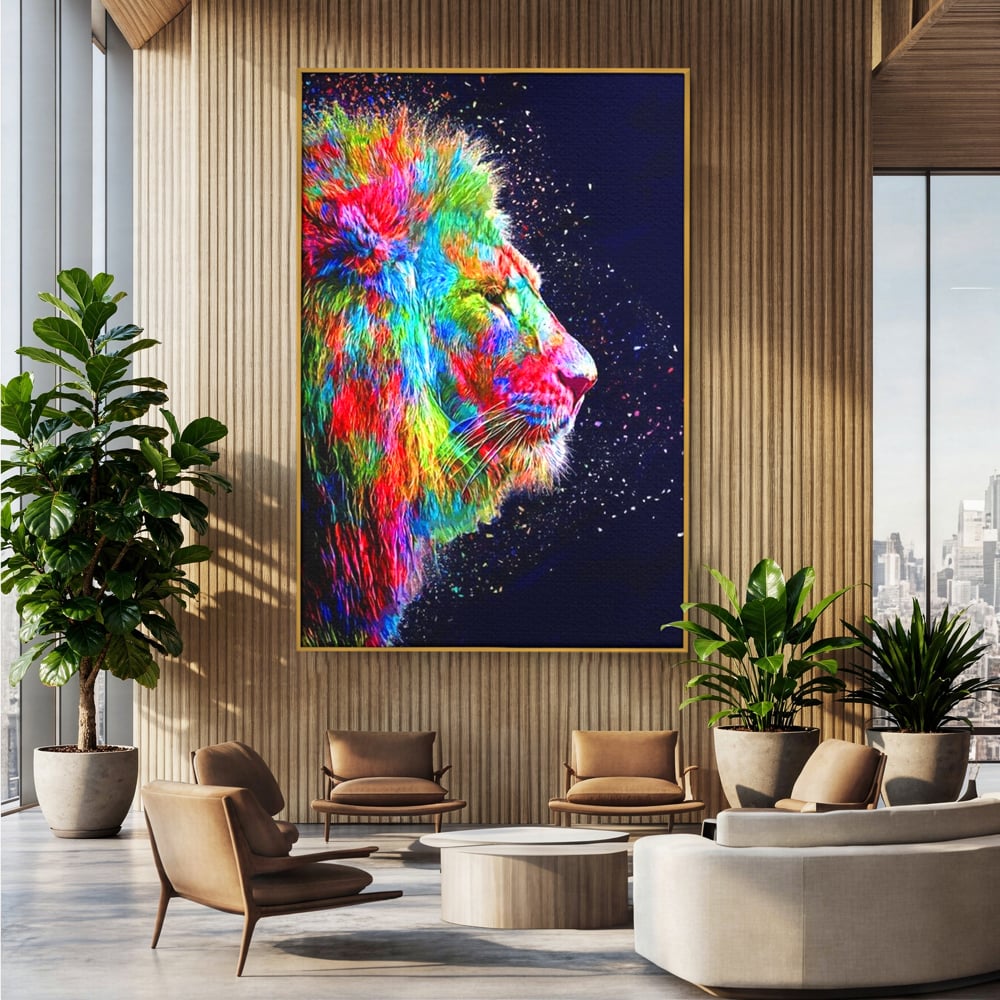 Tablou Canvas Premium, LuxCanva® M1380, Puls de Culoare, Intunecat, Stele, Infinit, Univers, Artistic, Leu, Animal, Profil, Multicolor, Birou, Living, Camera Copil