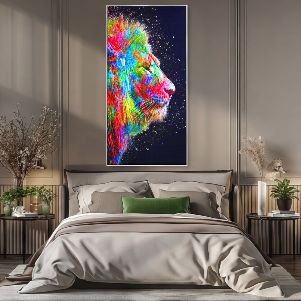 Tablou Canvas Premium, LuxCanva® M1380, Puls de Culoare, Intunecat, Stele, Infinit, Univers, Artistic, Leu, Animal, Profil, Multicolor, Birou, Living, Camera Copil