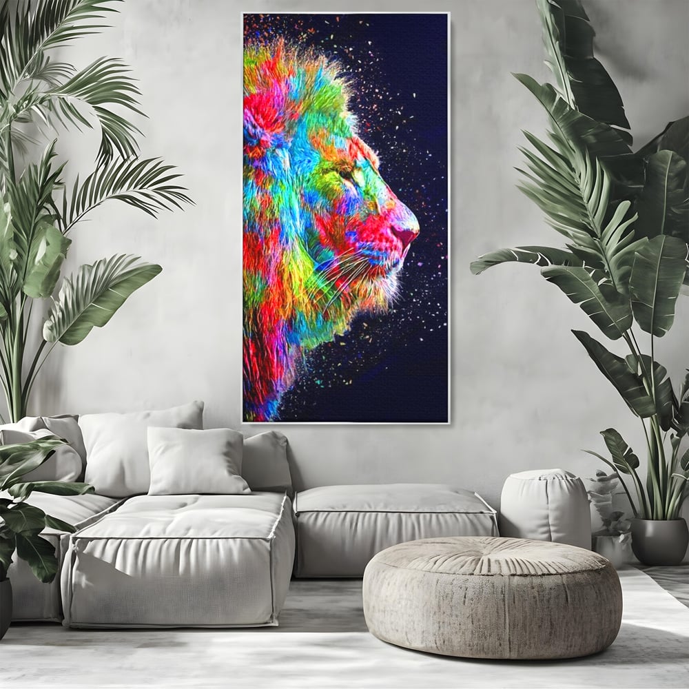 Tablou Canvas Premium, LuxCanva® M1380, Puls de Culoare, Intunecat, Stele, Infinit, Univers, Artistic, Leu, Animal, Profil, Multicolor, Birou, Living, Camera Copil