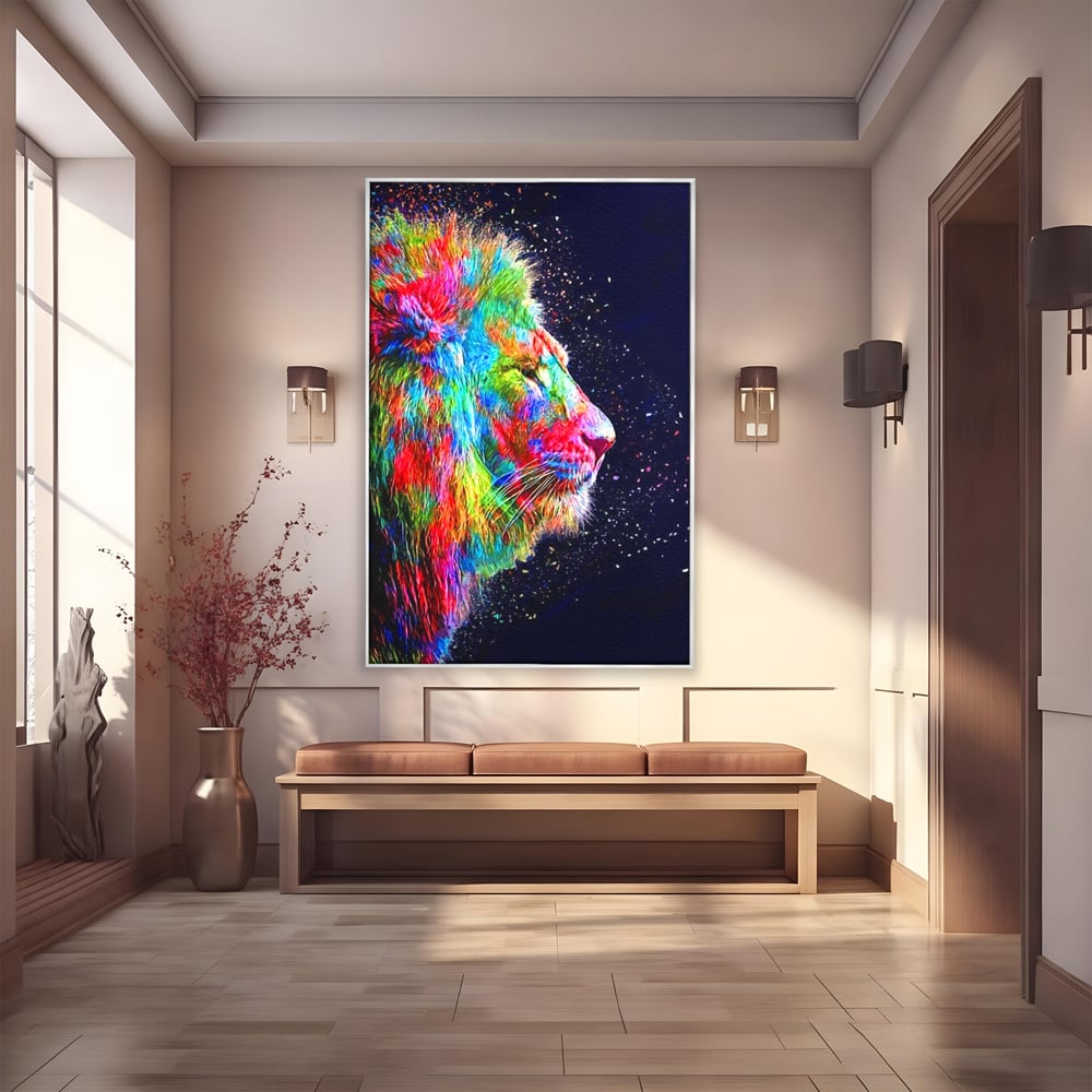 Tablou Canvas Premium, LuxCanva® M1380, Puls de Culoare, Intunecat, Stele, Infinit, Univers, Artistic, Leu, Animal, Profil, Multicolor, Birou, Living, Camera Copil