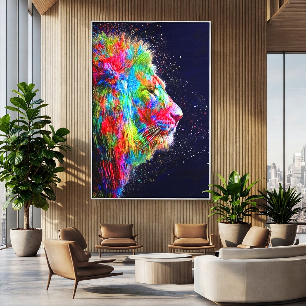 Tablou Canvas Premium, LuxCanva® M1380, Puls de Culoare, Intunecat, Stele, Infinit, Univers, Artistic, Leu, Animal, Profil, Multicolor, Birou, Living, Camera Copil