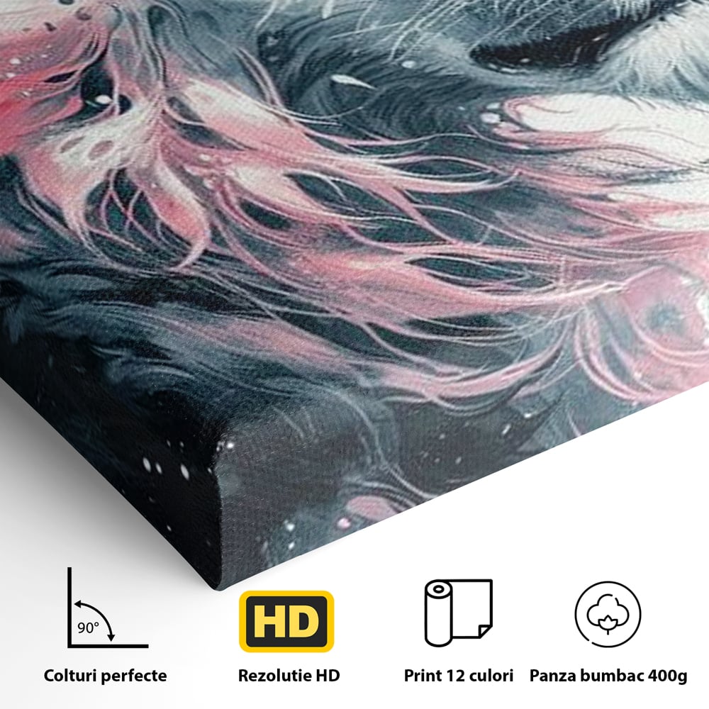 Leinwand Premium Canvas Wandkunst, LuxCanva® M1381, Royal Twilight, Rosa, Anmutig, Profil, Löwe, Portrait, Abstrakt, Mythisch, Mythisch, Sidef, Traum, Majestätisch, Büro, Wohnen, Kinderzimmer