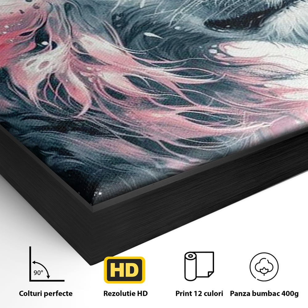 Leinwand Premium Canvas Wandkunst, LuxCanva® M1381, Royal Twilight, Rosa, Anmutig, Profil, Löwe, Portrait, Abstrakt, Mythisch, Mythisch, Sidef, Traum, Majestätisch, Büro, Wohnen, Kinderzimmer