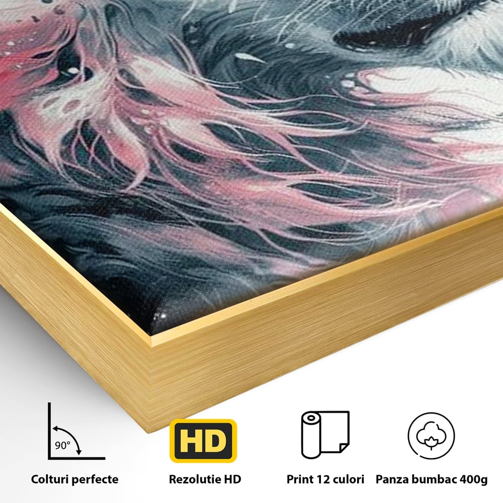 Leinwand Premium Canvas Wandkunst, LuxCanva® M1381, Royal Twilight, Rosa, Anmutig, Profil, Löwe, Portrait, Abstrakt, Mythisch, Mythisch, Sidef, Traum, Majestätisch, Büro, Wohnen, Kinderzimmer