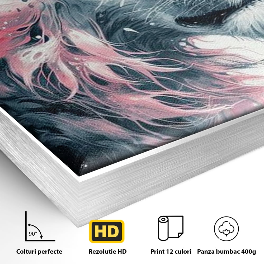 Leinwand Premium Canvas Wandkunst, LuxCanva® M1381, Royal Twilight, Rosa, Anmutig, Profil, Löwe, Portrait, Abstrakt, Mythisch, Mythisch, Sidef, Traum, Majestätisch, Büro, Wohnen, Kinderzimmer