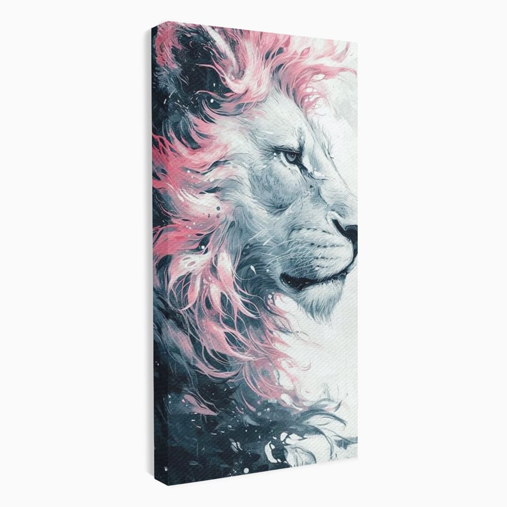 Leinwand Premium Canvas Wandkunst, LuxCanva® M1381, Royal Twilight, Rosa, Anmutig, Profil, Löwe, Portrait, Abstrakt, Mythisch, Mythisch, Sidef, Traum, Majestätisch, Büro, Wohnen, Kinderzimmer