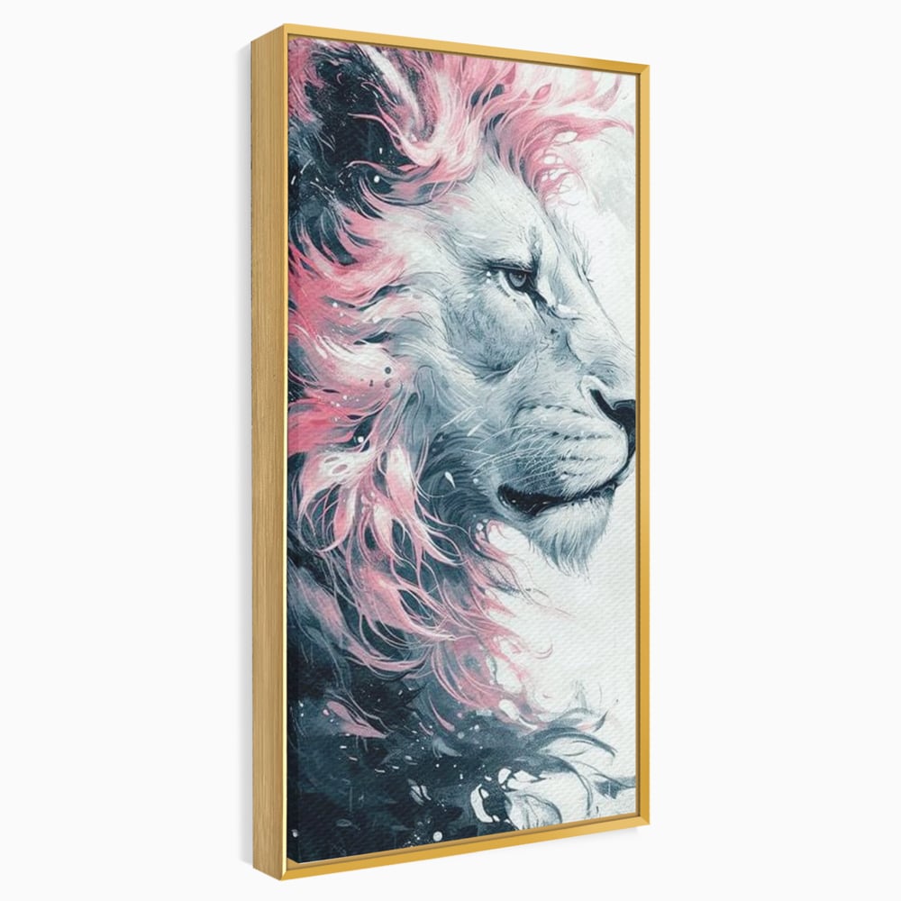 Leinwand Premium Canvas Wandkunst, LuxCanva® M1381, Royal Twilight, Rosa, Anmutig, Profil, Löwe, Portrait, Abstrakt, Mythisch, Mythisch, Sidef, Traum, Majestätisch, Büro, Wohnen, Kinderzimmer