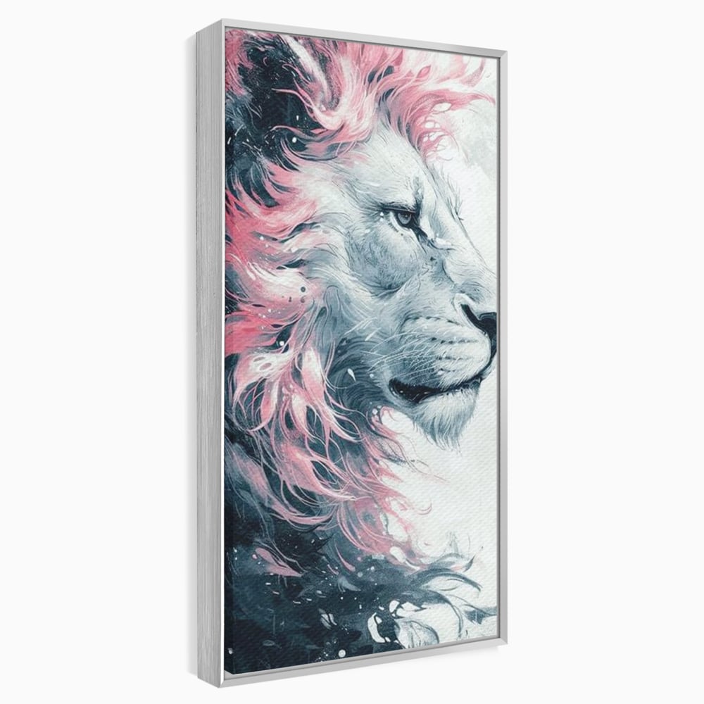 Leinwand Premium Canvas Wandkunst, LuxCanva® M1381, Royal Twilight, Rosa, Anmutig, Profil, Löwe, Portrait, Abstrakt, Mythisch, Mythisch, Sidef, Traum, Majestätisch, Büro, Wohnen, Kinderzimmer
