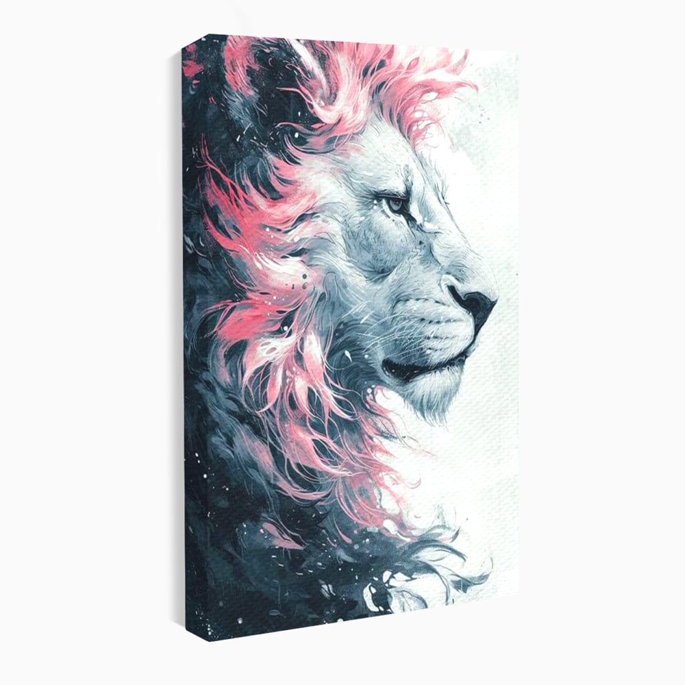 Leinwand Premium Canvas Wandkunst, LuxCanva® M1381, Royal Twilight, Rosa, Anmutig, Profil, Löwe, Portrait, Abstrakt, Mythisch, Mythisch, Sidef, Traum, Majestätisch, Büro, Wohnen, Kinderzimmer