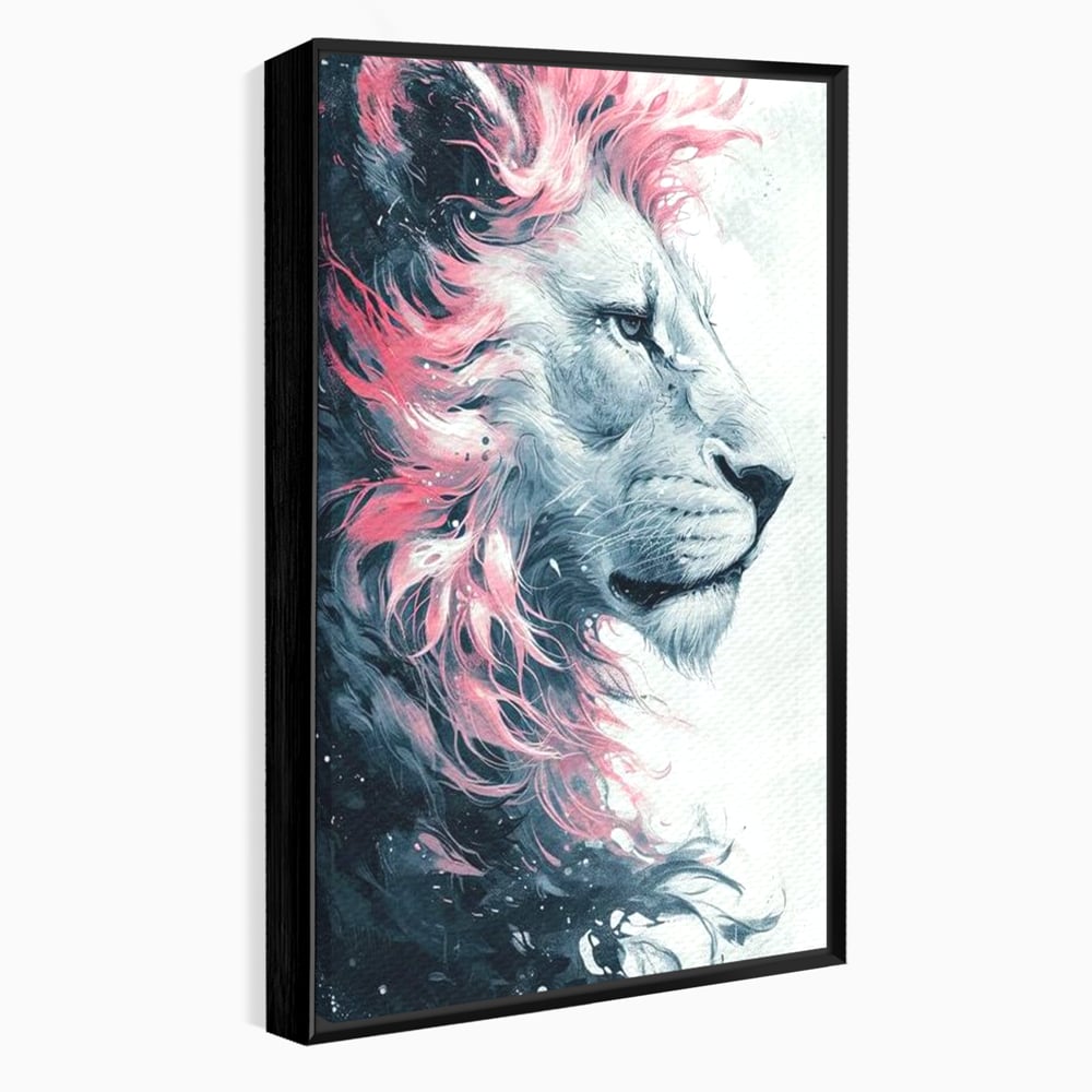 Leinwand Premium Canvas Wandkunst, LuxCanva® M1381, Royal Twilight, Rosa, Anmutig, Profil, Löwe, Portrait, Abstrakt, Mythisch, Mythisch, Sidef, Traum, Majestätisch, Büro, Wohnen, Kinderzimmer