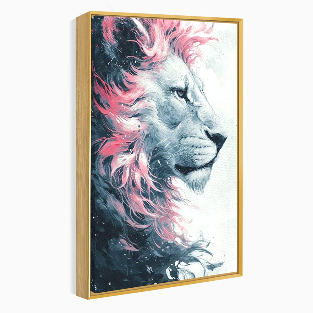Leinwand Premium Canvas Wandkunst, LuxCanva® M1381, Royal Twilight, Rosa, Anmutig, Profil, Löwe, Portrait, Abstrakt, Mythisch, Mythisch, Sidef, Traum, Majestätisch, Büro, Wohnen, Kinderzimmer