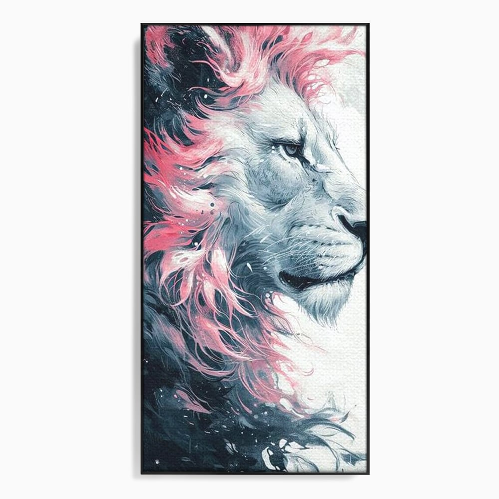 Leinwand Premium Canvas Wandkunst, LuxCanva® M1381, Royal Twilight, Rosa, Anmutig, Profil, Löwe, Portrait, Abstrakt, Mythisch, Mythisch, Sidef, Traum, Majestätisch, Büro, Wohnen, Kinderzimmer
