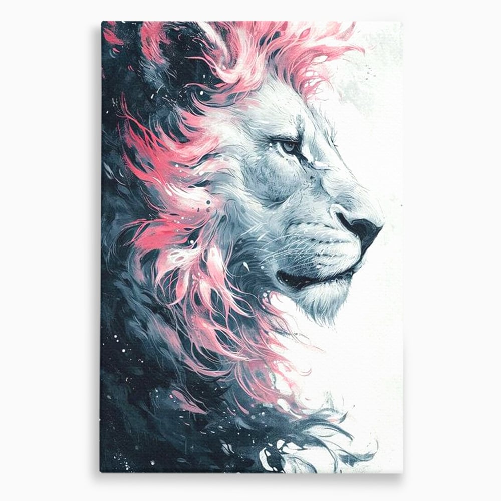 Leinwand Premium Canvas Wandkunst, LuxCanva® M1381, Royal Twilight, Rosa, Anmutig, Profil, Löwe, Portrait, Abstrakt, Mythisch, Mythisch, Sidef, Traum, Majestätisch, Büro, Wohnen, Kinderzimmer