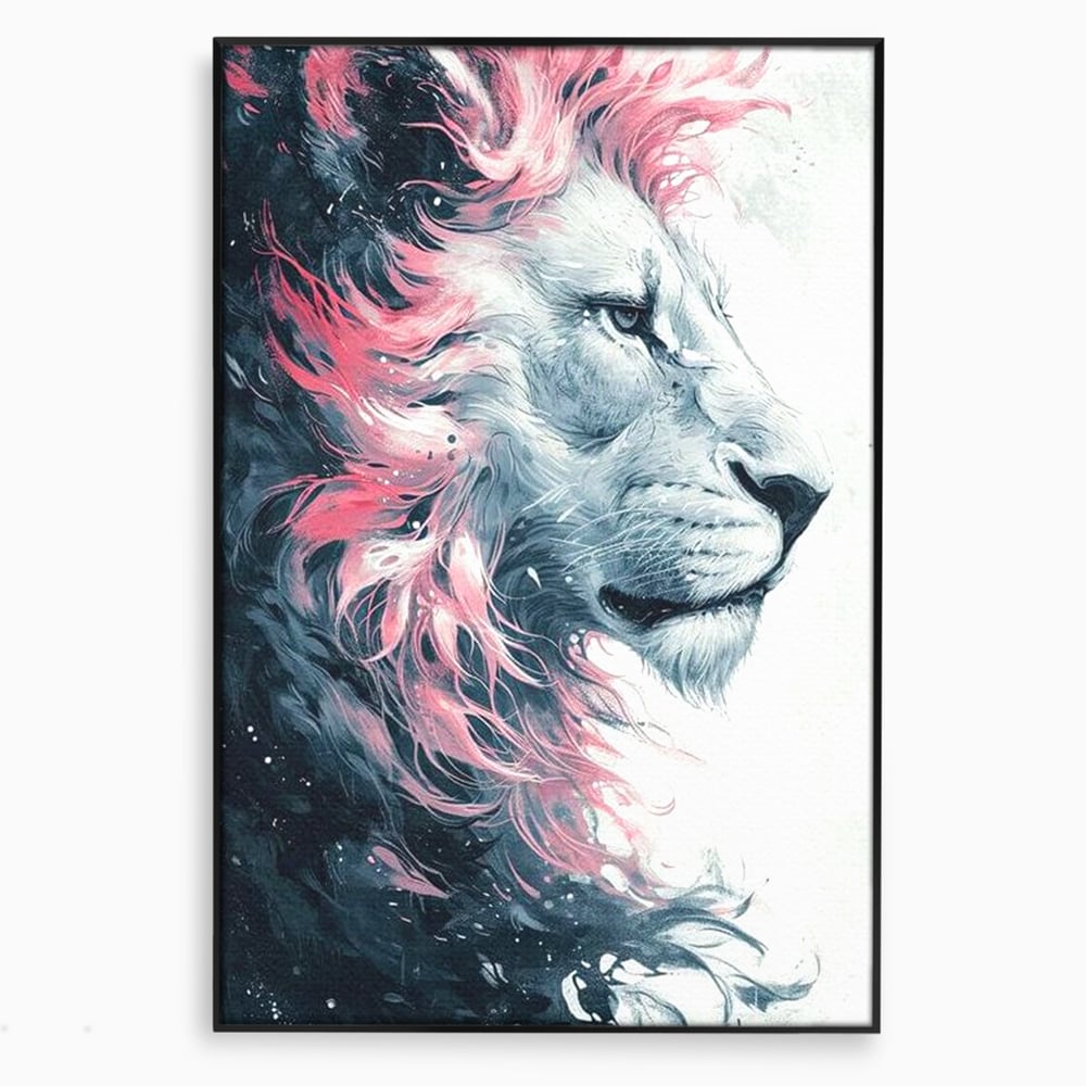 Leinwand Premium Canvas Wandkunst, LuxCanva® M1381, Royal Twilight, Rosa, Anmutig, Profil, Löwe, Portrait, Abstrakt, Mythisch, Mythisch, Sidef, Traum, Majestätisch, Büro, Wohnen, Kinderzimmer