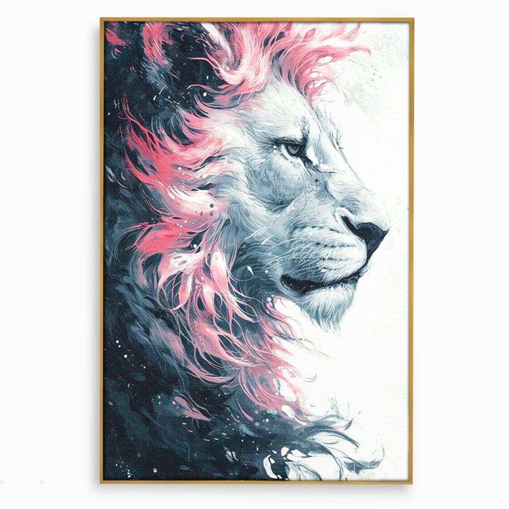 Leinwand Premium Canvas Wandkunst, LuxCanva® M1381, Royal Twilight, Rosa, Anmutig, Profil, Löwe, Portrait, Abstrakt, Mythisch, Mythisch, Sidef, Traum, Majestätisch, Büro, Wohnen, Kinderzimmer