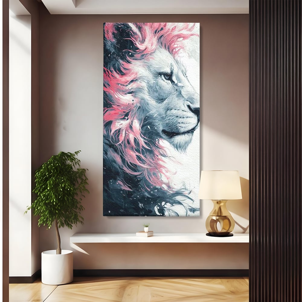 Leinwand Premium Canvas Wandkunst, LuxCanva® M1381, Royal Twilight, Rosa, Anmutig, Profil, Löwe, Portrait, Abstrakt, Mythisch, Mythisch, Sidef, Traum, Majestätisch, Büro, Wohnen, Kinderzimmer