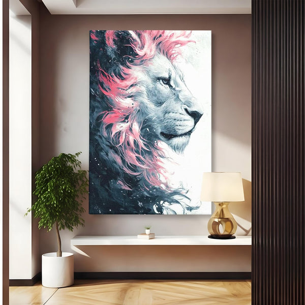 Leinwand Premium Canvas Wandkunst, LuxCanva® M1381, Royal Twilight, Rosa, Anmutig, Profil, Löwe, Portrait, Abstrakt, Mythisch, Mythisch, Sidef, Traum, Majestätisch, Büro, Wohnen, Kinderzimmer