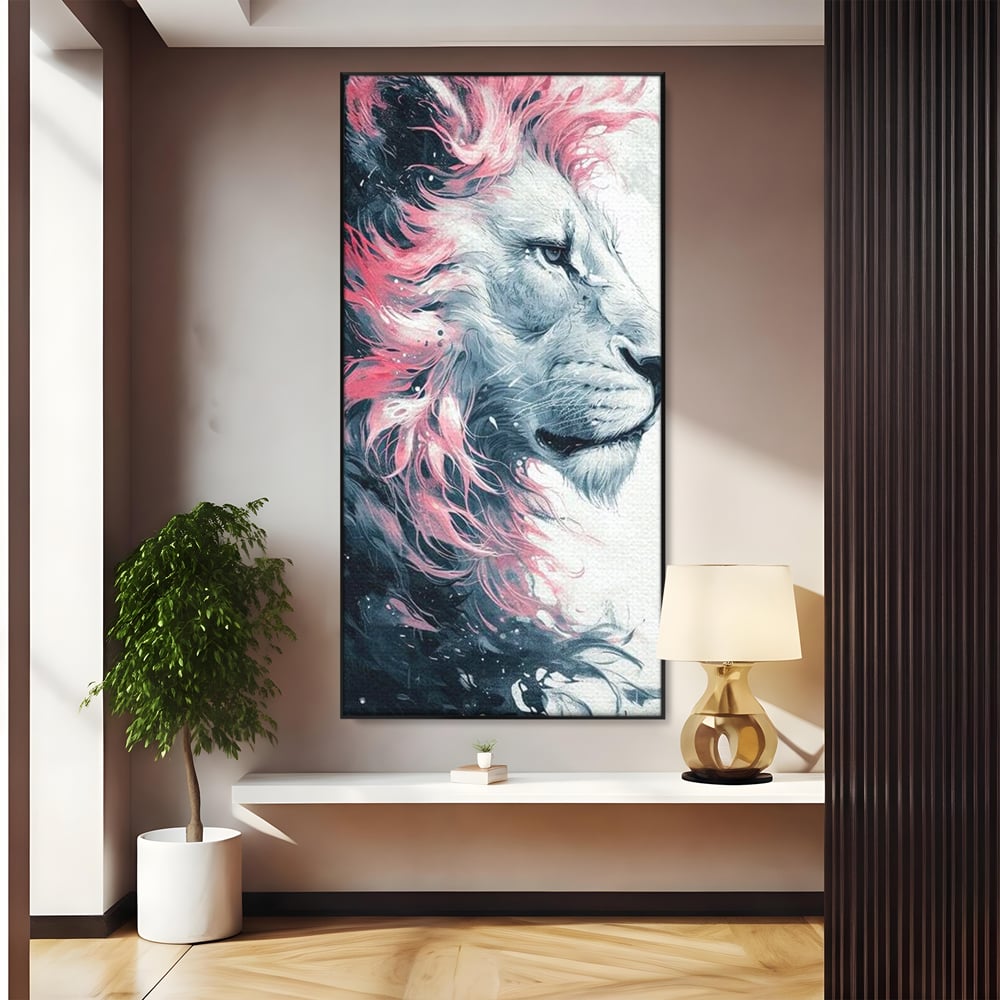 Leinwand Premium Canvas Wandkunst, LuxCanva® M1381, Royal Twilight, Rosa, Anmutig, Profil, Löwe, Portrait, Abstrakt, Mythisch, Mythisch, Sidef, Traum, Majestätisch, Büro, Wohnen, Kinderzimmer