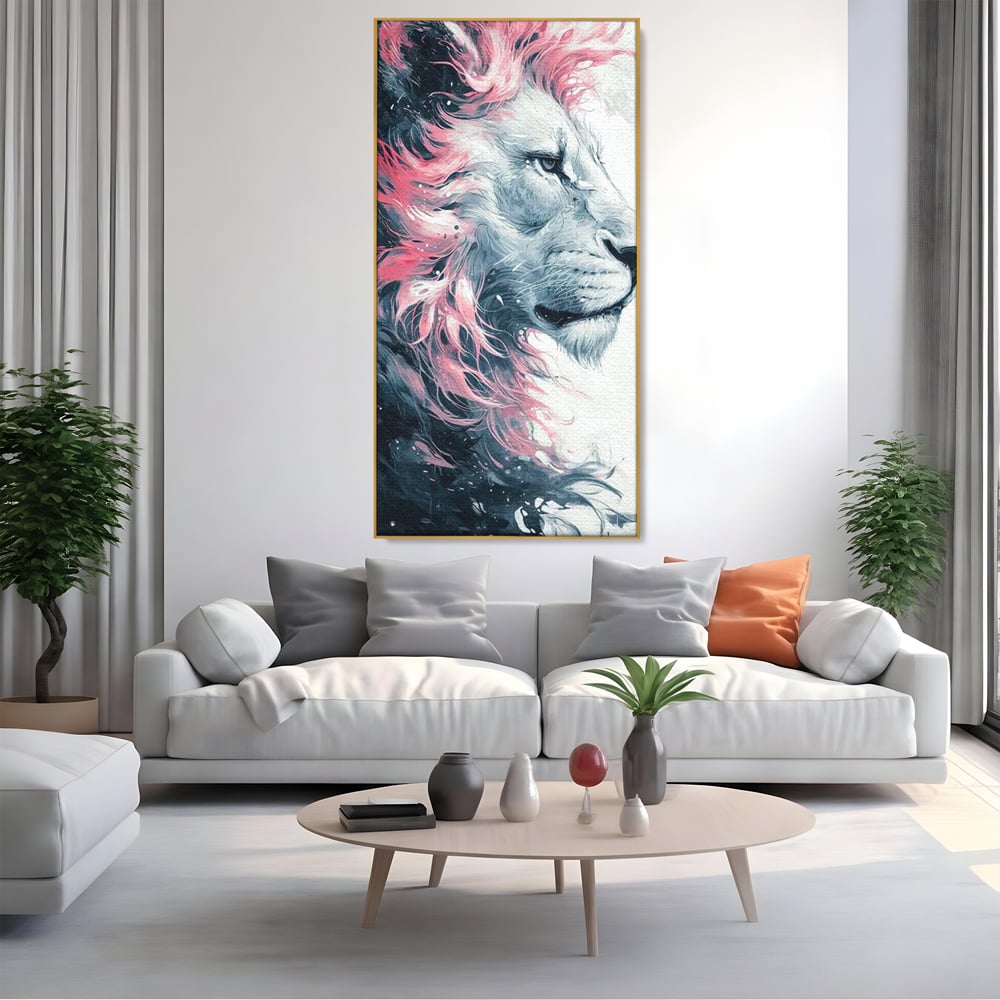 Leinwand Premium Canvas Wandkunst, LuxCanva® M1381, Royal Twilight, Rosa, Anmutig, Profil, Löwe, Portrait, Abstrakt, Mythisch, Mythisch, Sidef, Traum, Majestätisch, Büro, Wohnen, Kinderzimmer