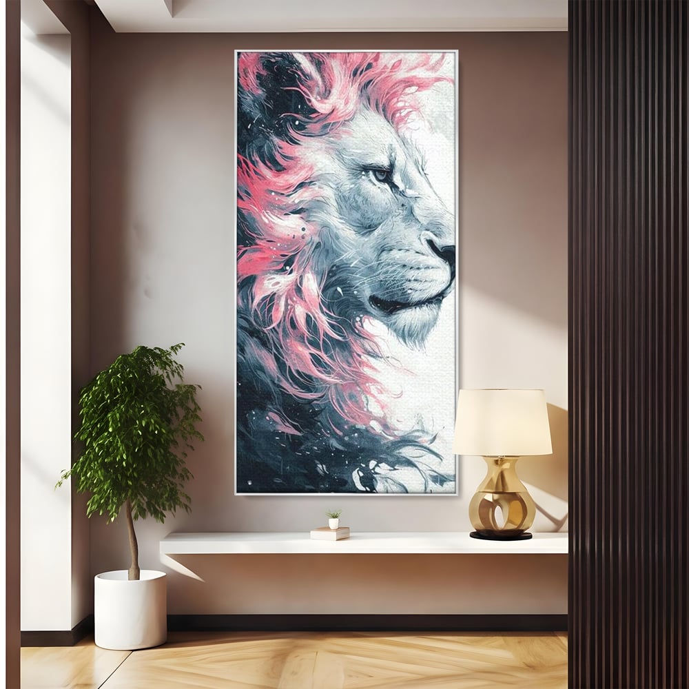 Leinwand Premium Canvas Wandkunst, LuxCanva® M1381, Royal Twilight, Rosa, Anmutig, Profil, Löwe, Portrait, Abstrakt, Mythisch, Mythisch, Sidef, Traum, Majestätisch, Büro, Wohnen, Kinderzimmer