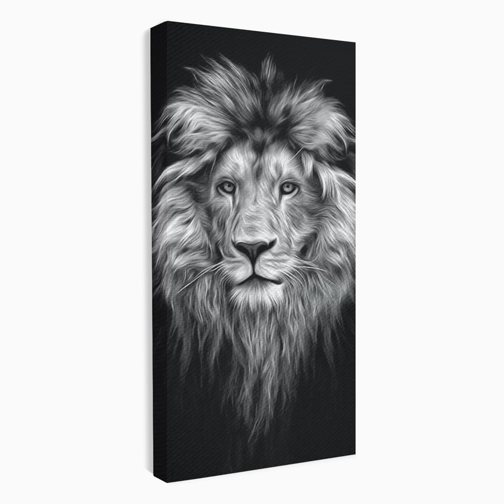 Tablou Canvas Premium, LuxCanva® M1382, Regele Intunericului, Leu, Animale, Salbatic, Portret, Chip, Monocrom, Alb si Negru, Mister, Abstract, Birou, Living, Camera Copil