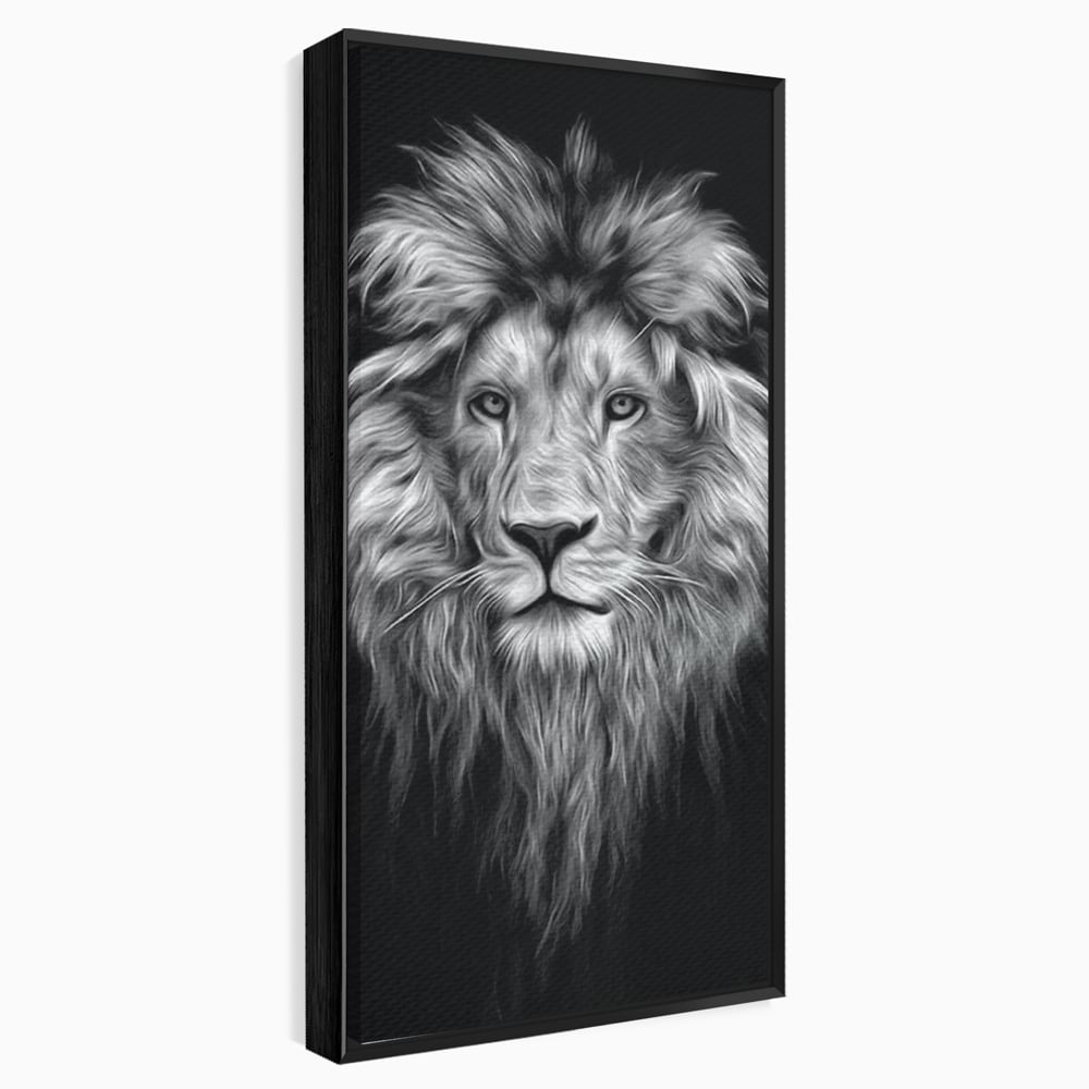 Tablou Canvas Premium, LuxCanva® M1382, Regele Intunericului, Leu, Animale, Salbatic, Portret, Chip, Monocrom, Alb si Negru, Mister, Abstract, Birou, Living, Camera Copil